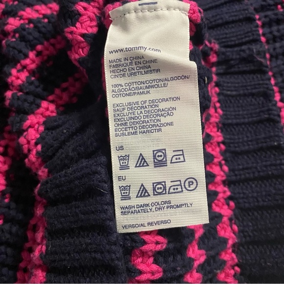 Tommy Hilfiger Blue Pink Striped Open Knit Cotton Sweater - Picture 6 of 6